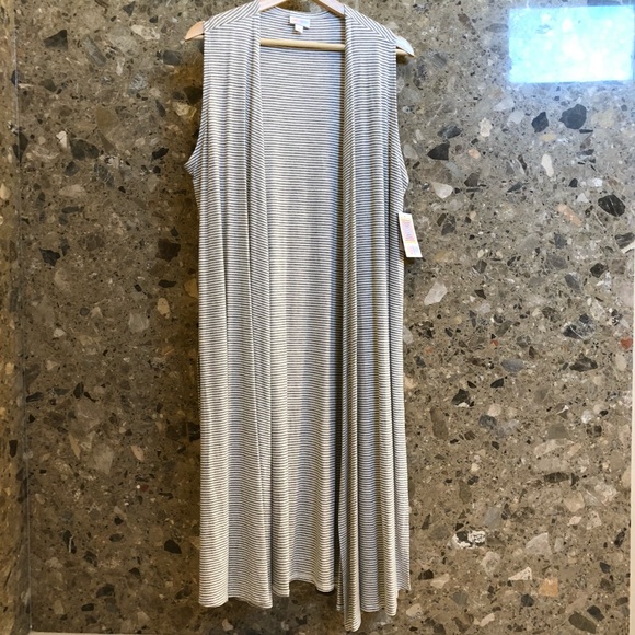 Medium Gray Stripes Lularoe Joy Duster Vest - Picture 3 of 8
